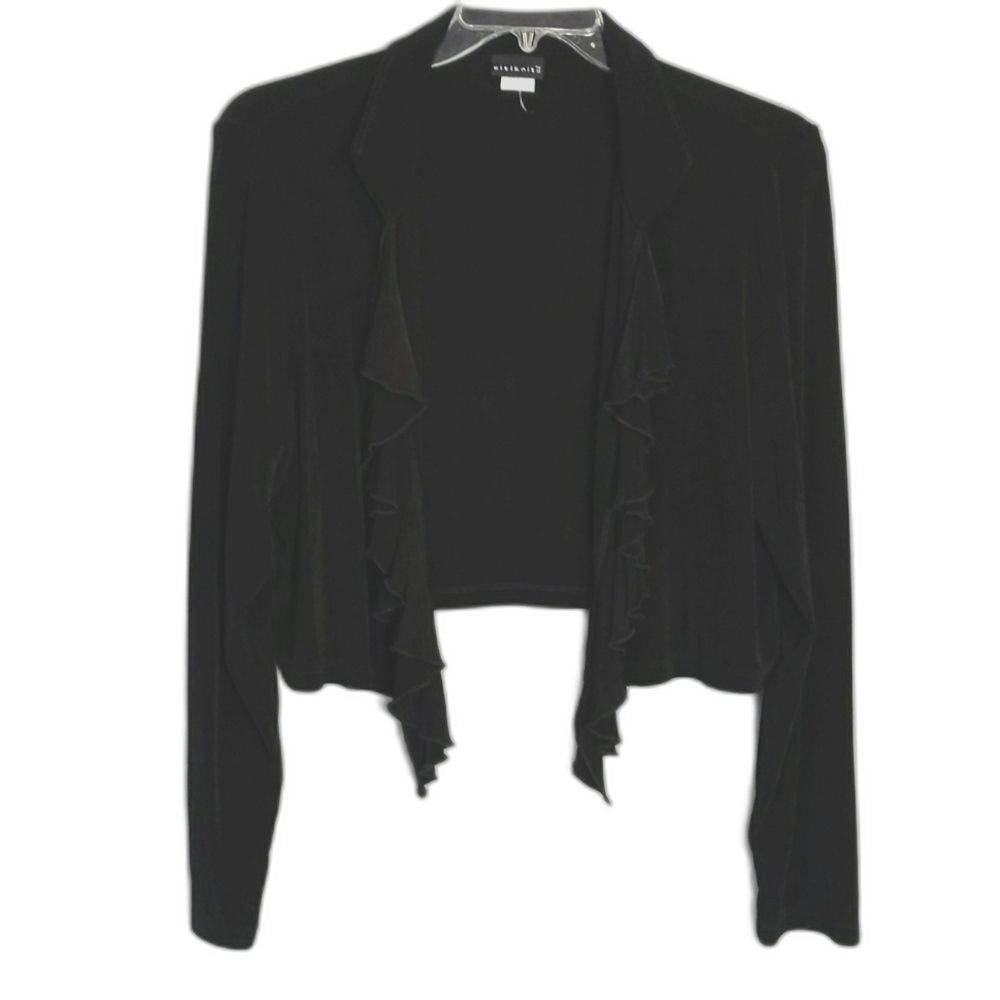 Citiknits Black Slinky Stretch Cropped Ruffle Cardigan Women's XL